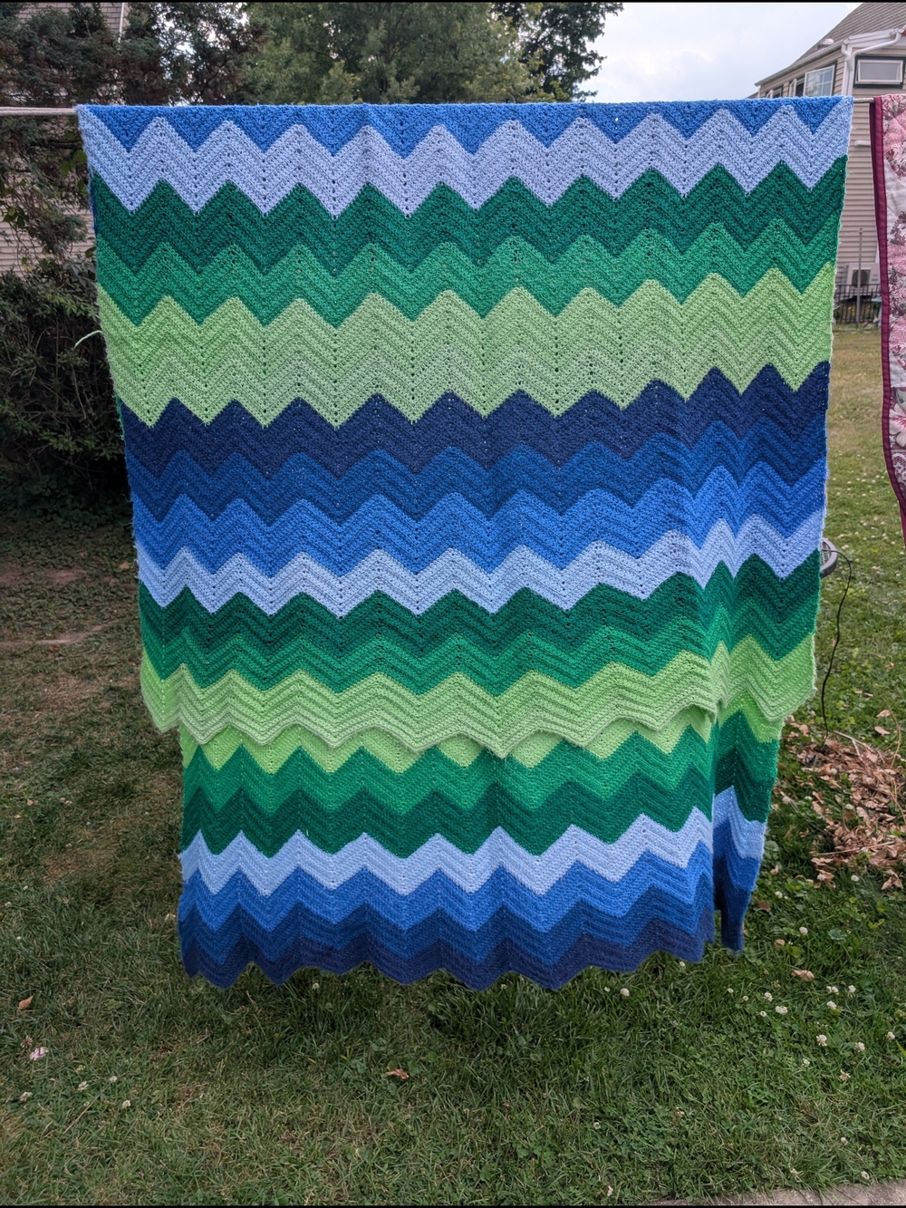Handmade Chevron Crochet Throw Blanket in Blue & Green